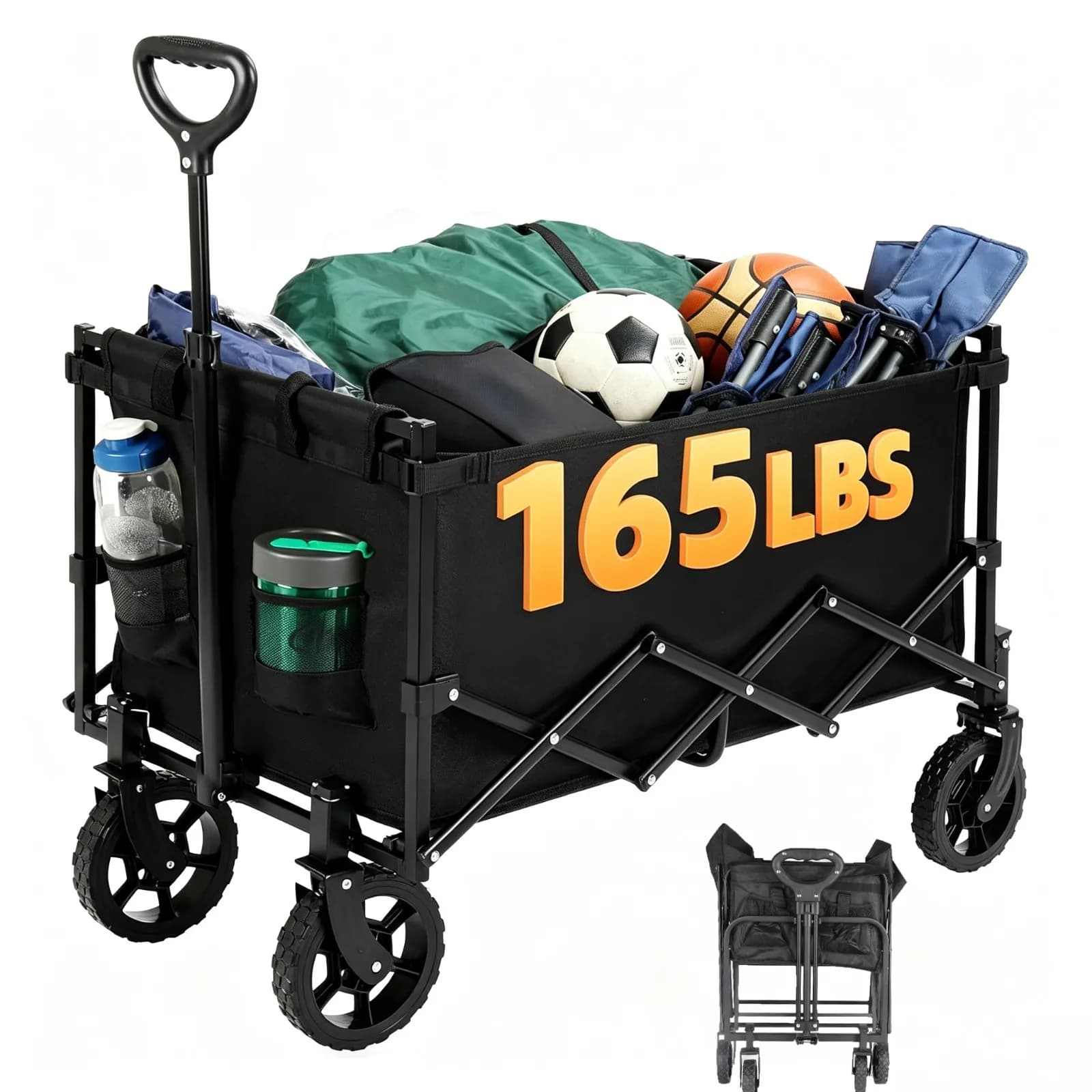 Tragbarer Campingwagen 75 kg Tragkraft Schwerlast-Bollerwagen mit verstellbarem Griff, faltbarer Trolley für Strand, Garten, Picknick, Angeln