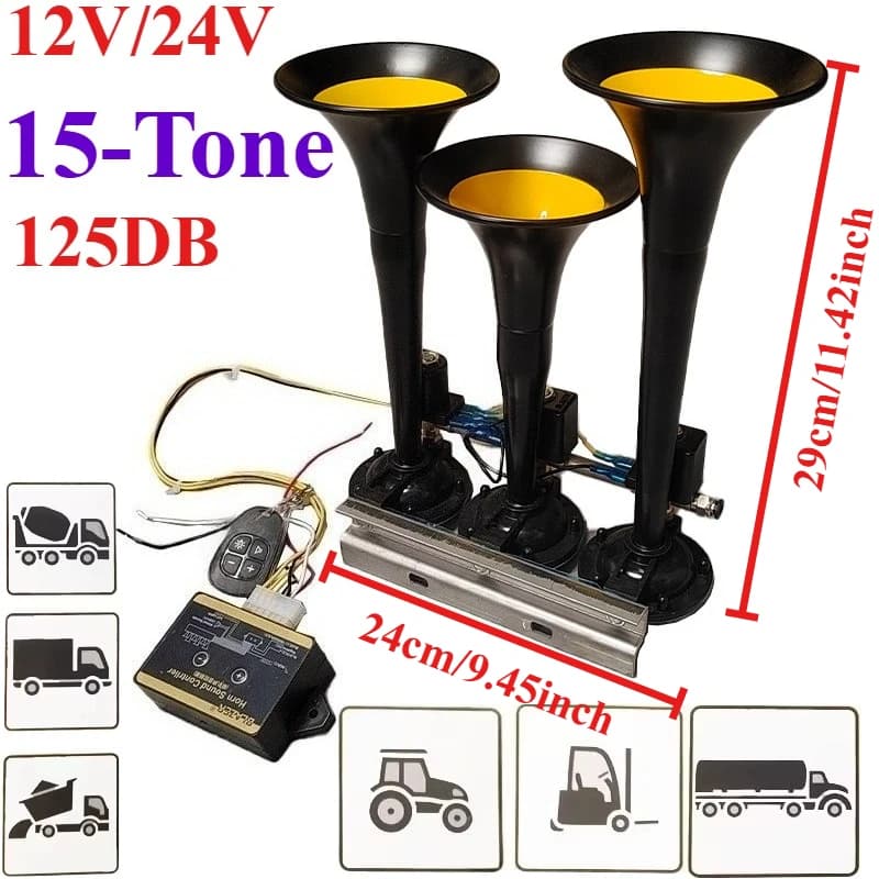 125DB LED 12/24V 15-Ton 3-Röhren-Modifikation LKW Zug Anhänger Laute elektrische Hupe Magnetventil Lautsprecher Sirene Lufthupe