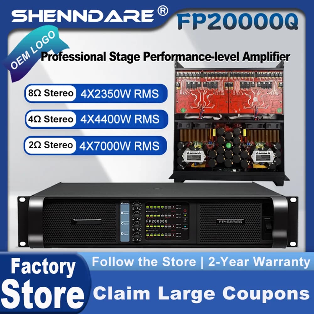 FP20000Q 4x2350W bei 8Ohm Professioneller Leistungsverstärker 4 Kanäle Audio Disco DJ Subwoofer Vorverstärker Klasse TD 4X7000W bei 2Ohm
