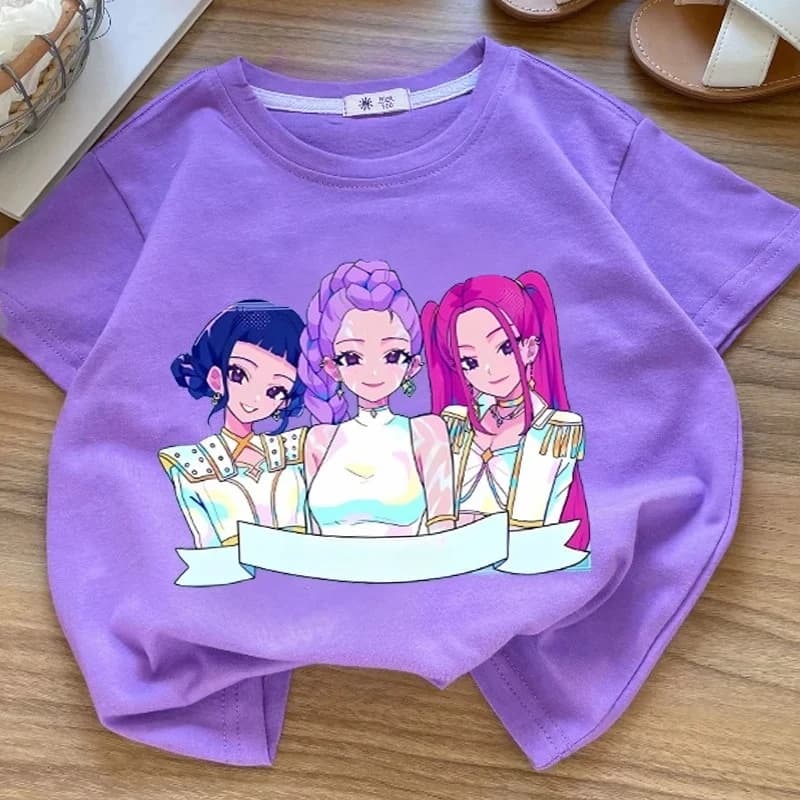 Summre Girl KPOP Demon Hunters Kleidung Rumi Mira Zoey Kurzarm-T-Shirt für Kinder, Sommer, lässige Oberteile, Cartoon-T-Shirt aus Baumwolle für