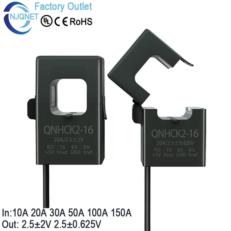 Hall-Effekt-Stromwandler QNHCK2-16 DC 10A 20A 30A 50A 100A 2,5V 2V ct Klemmstromwandler geteilter Kernstromsensor