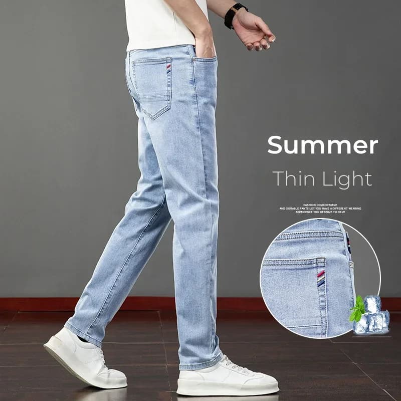 2026 Sommer Herren Jeans Slim Fit Jeans Dünne Stretch Gerade Leichte Business Casual Denim Lange Hosen Männlicher Klassischer Stil Marke