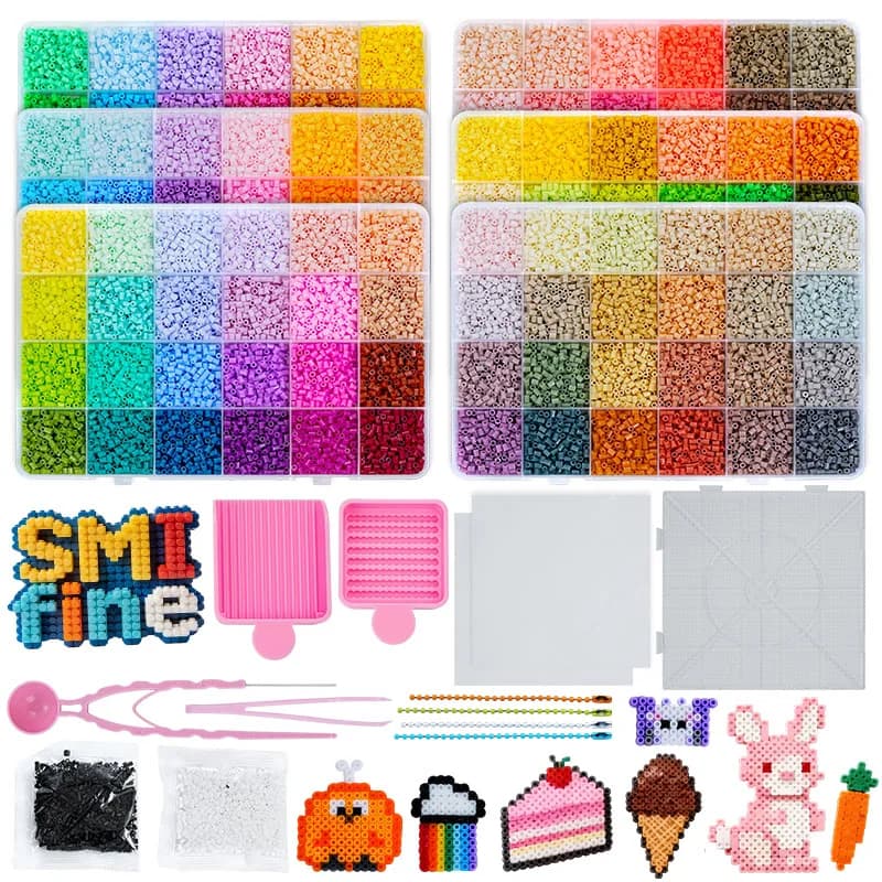 2,6mm Bügelperlen-Set 144 Farben All-in-One Mini-Perlen-Set mit Steckplatten, Mini-Bügeleisen, Pinzette Pixel-Art DIY Bastelset für Erwachsene
