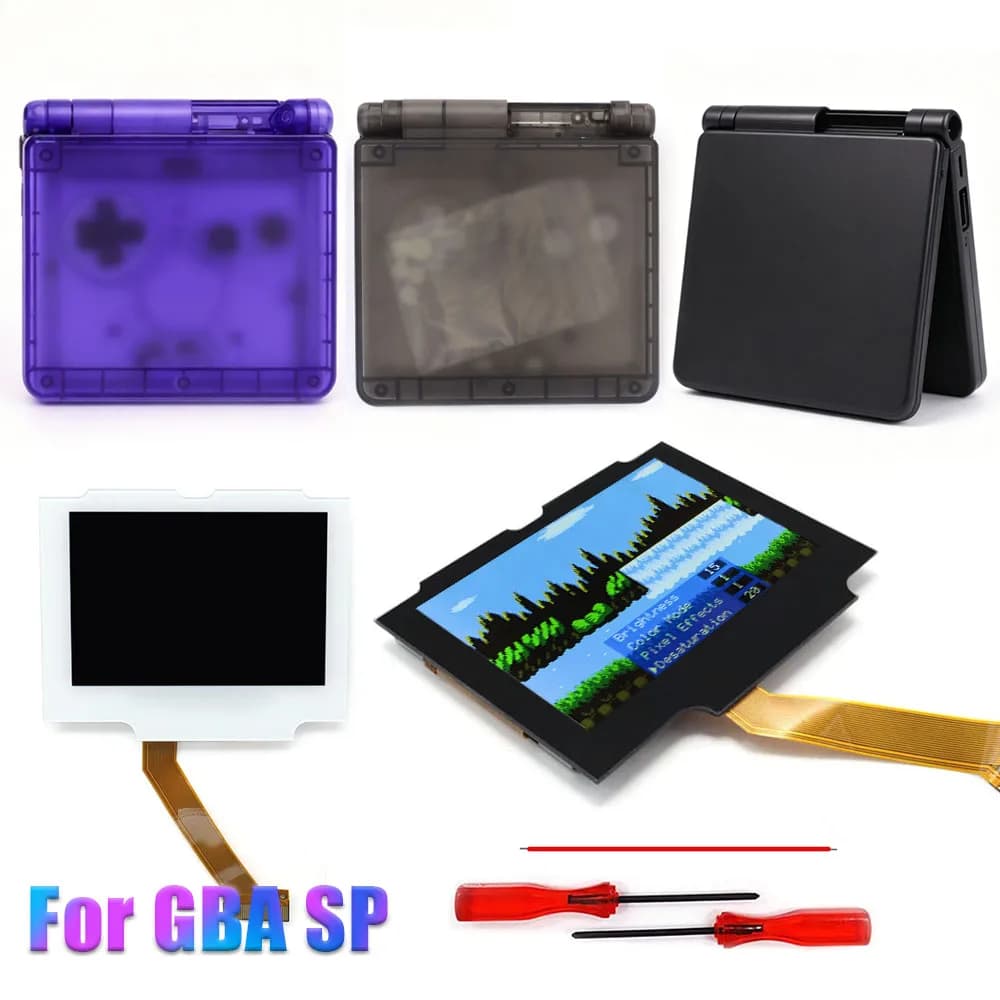 HISPEEDIDO 720x480 Vorlaminiert für GBA SP IPS V5 Bildschirm-Kits mit Gehäuse Hochhelle Hintergrundbeleuchtung LCD Einfach zu installieren