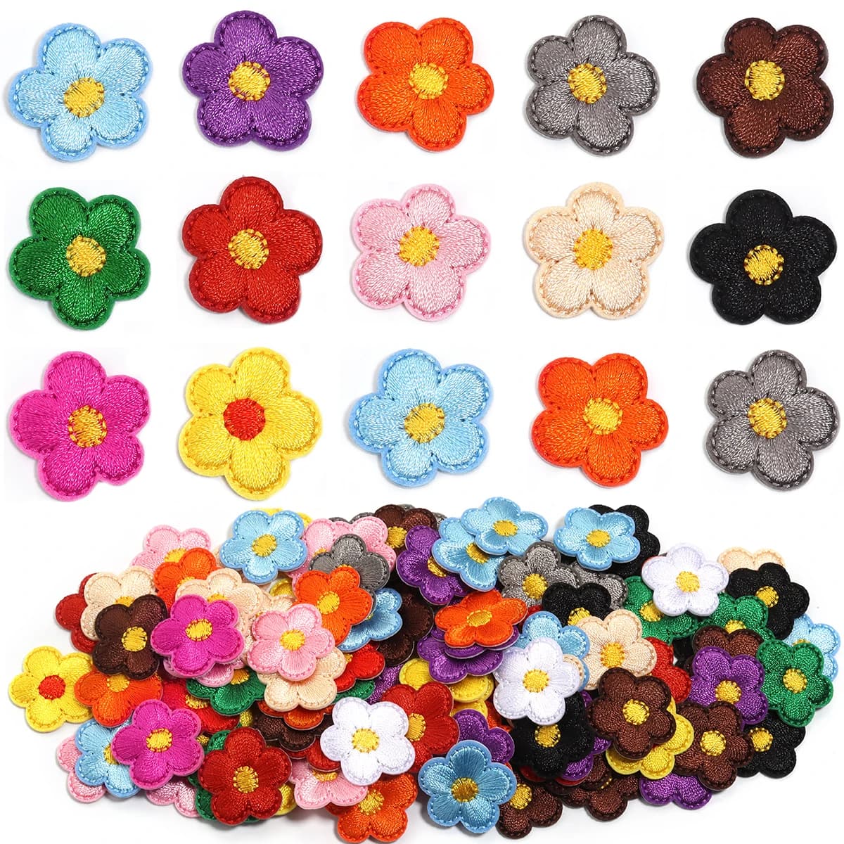 10 Stück/Set Polyester Cartoon-Blumen Bügel-Aufnäher Stickerei-Stoffaufkleber für Kinderkleidung Taschen Applikation DIY-Dekoration