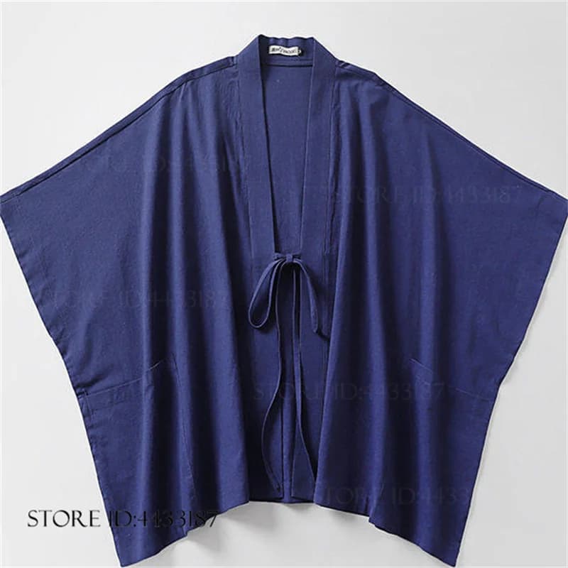 Traditioneller japanischer Kimono-Cardigan, Yukata, Haori, Herren-Umhangjacke, Vintage-Mantel aus Baumwolle und Leinen, Hanfu-Mantel,