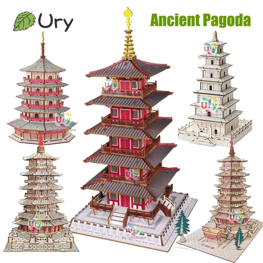 3D Holzpuzzle Chinesische Antike Pagoden-Architektur Zinken- und Zapfenverbindungs-Turmmodell DIY-Bausatz Spielzeug Schreibtischdekoration Geschenke