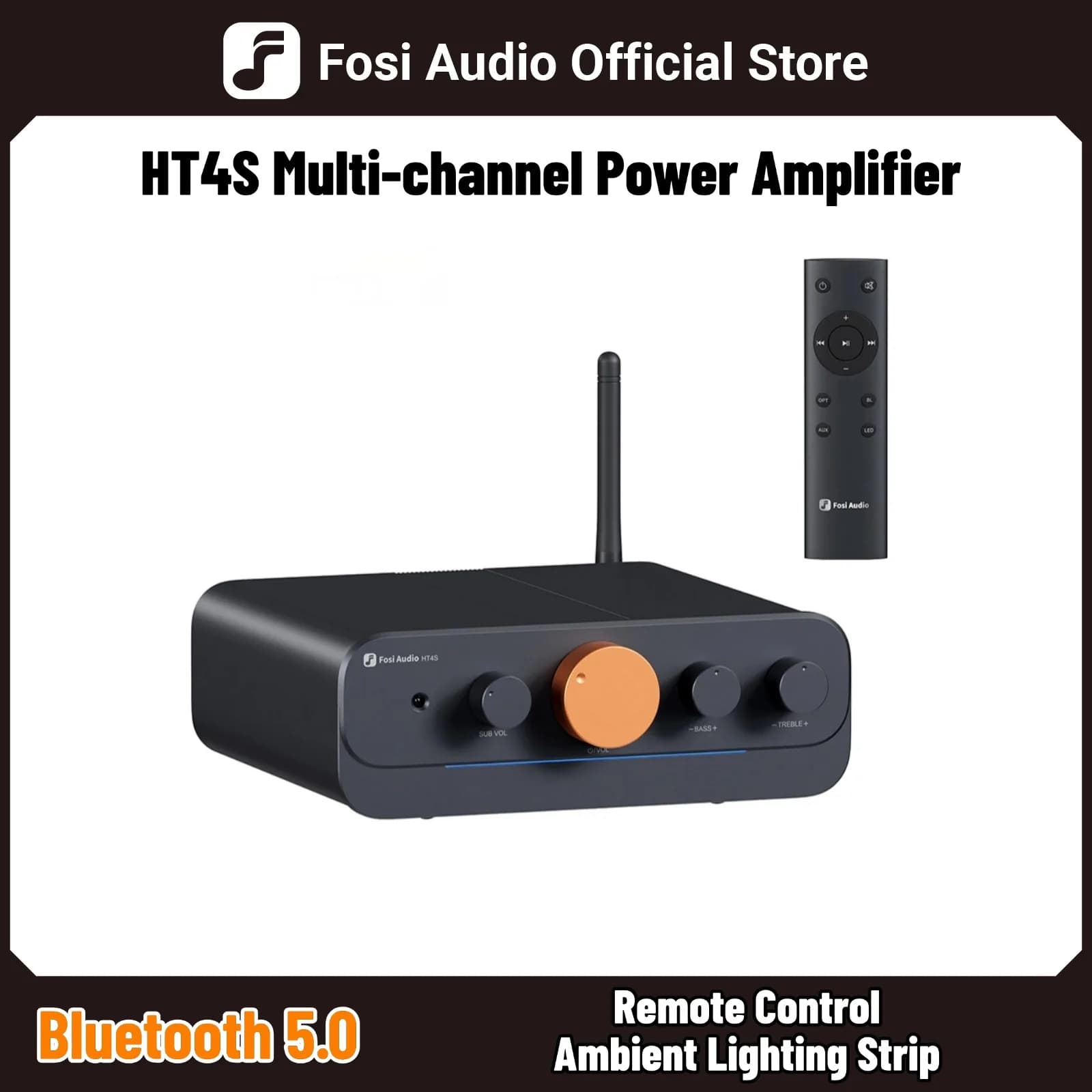 Fosi Audio HT4S Bluetooth 4.1 Heim-Soundverstärker, Outdoor-Lautsprecherverstärker, Mini-Desktop-Verstärker, 4-Kanal-Bass-Shaker-Verstärker für
