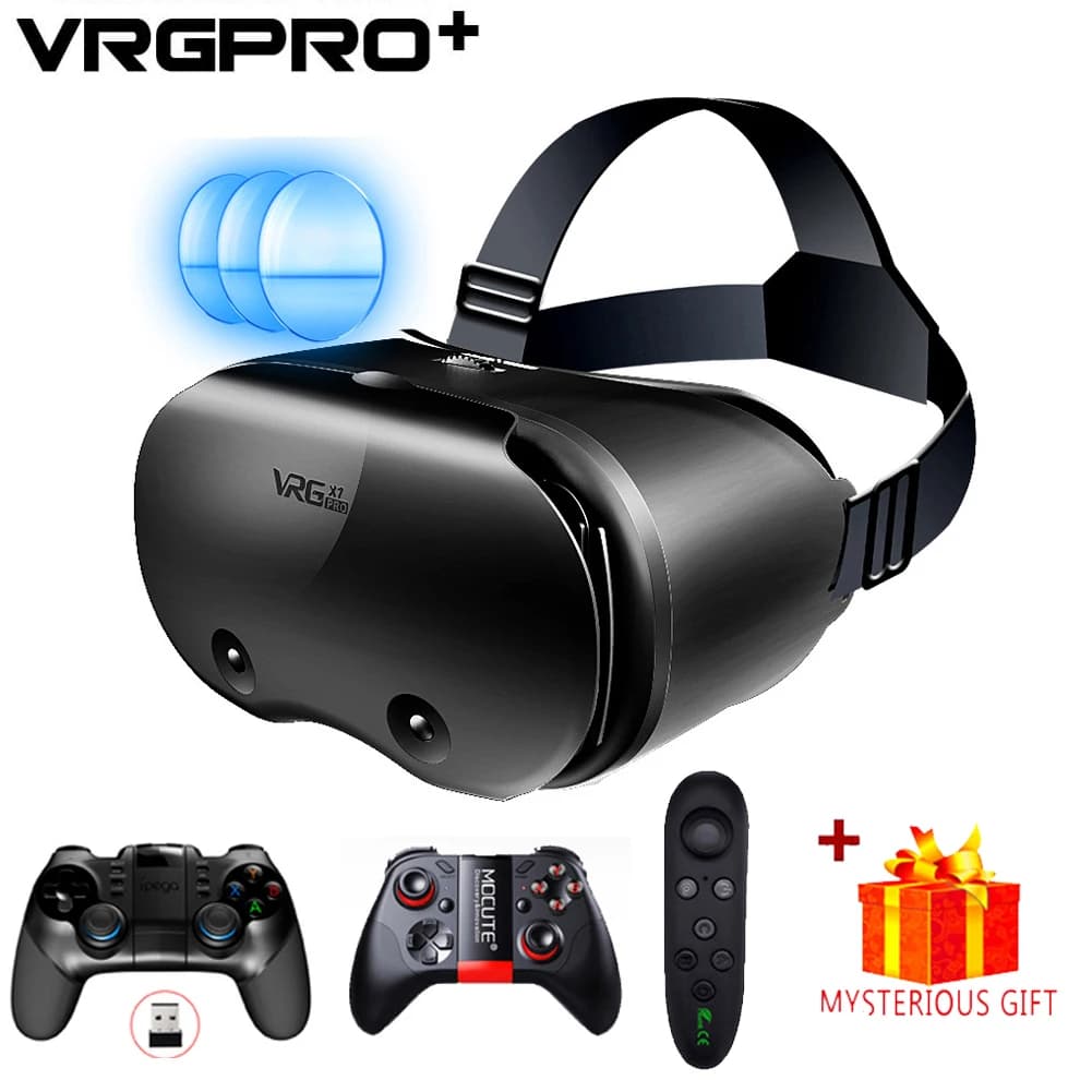 3D Virtual Reality VR-Brille für iPhone, Android, Smartphone, Handy, Helm, Headset, mit echten Linsen, Schutzbrillen