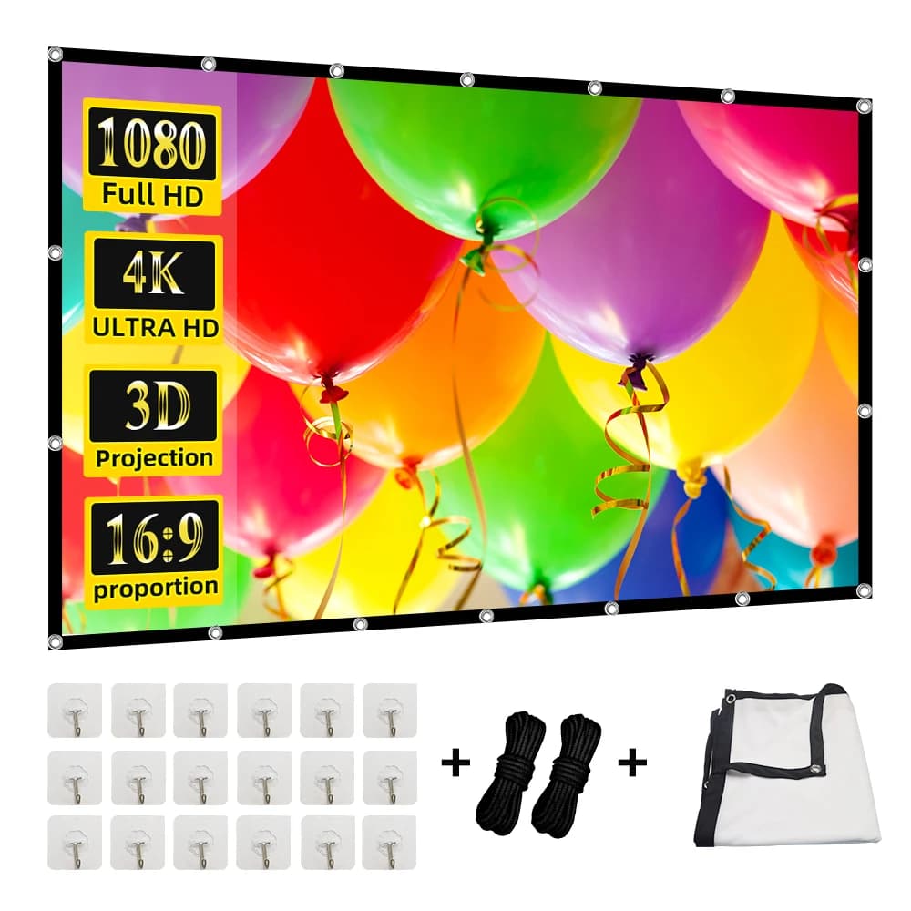 MIXITO Projektionsvorhang, 16: 9 Verhältnis, hohe Dichte, 60–200 Zoll, faltbar, knitterfrei, tragbare Filmprojektor-Leinwand