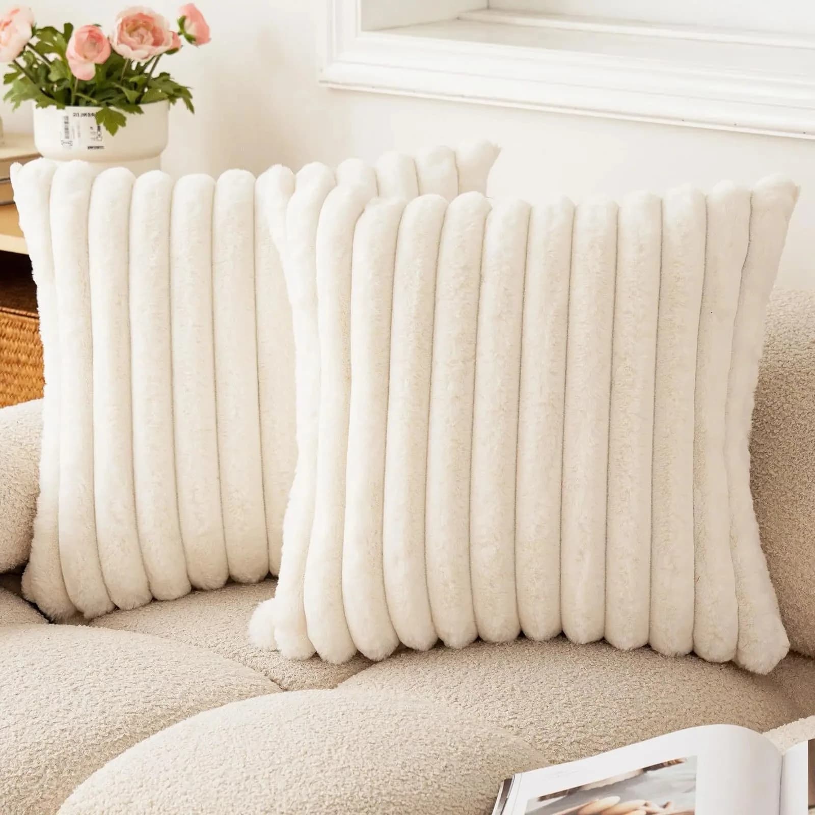 40x40 45x45 Faux Kaninchen Fell Quadrat Kissenbezug Neue Große Dicke Gestreifte Super Weiche Einfarbig Kissenbezug Sofa Dekor Kissenbezug