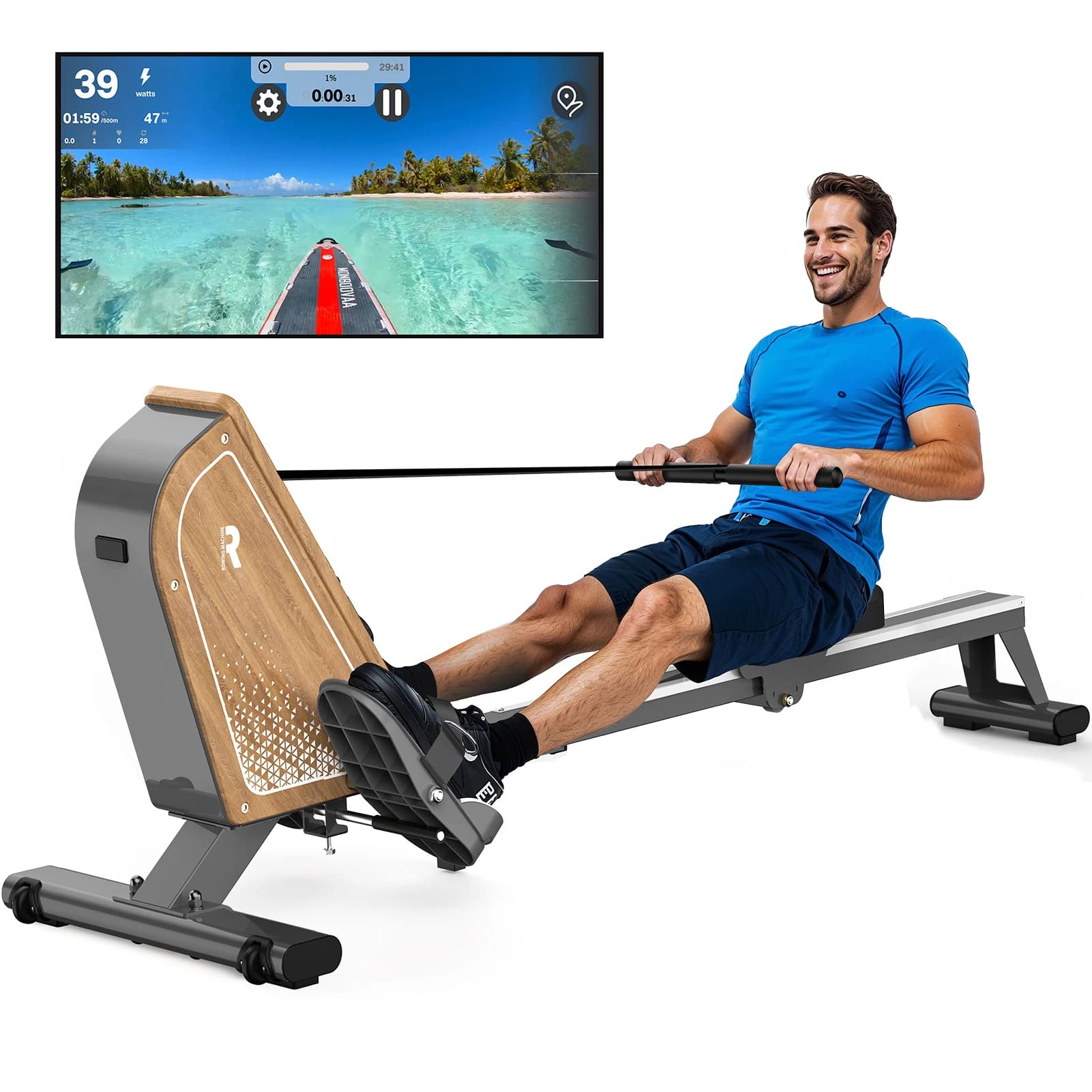 Mettlematic Rudergerät für den Heimgebrauch, magnetische Rudergerät mit Bluetooth-Monitor, 16 Widerstandsstufen, 150 kg Tragkraft