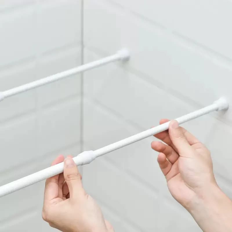 Verstellbare Gardinenstange ohne Bohren, Metall, federbelastet, für Badezimmer, Bar, Dusche, ausziehbare Teleskopstangen, Hängestangen, 32–90 cm