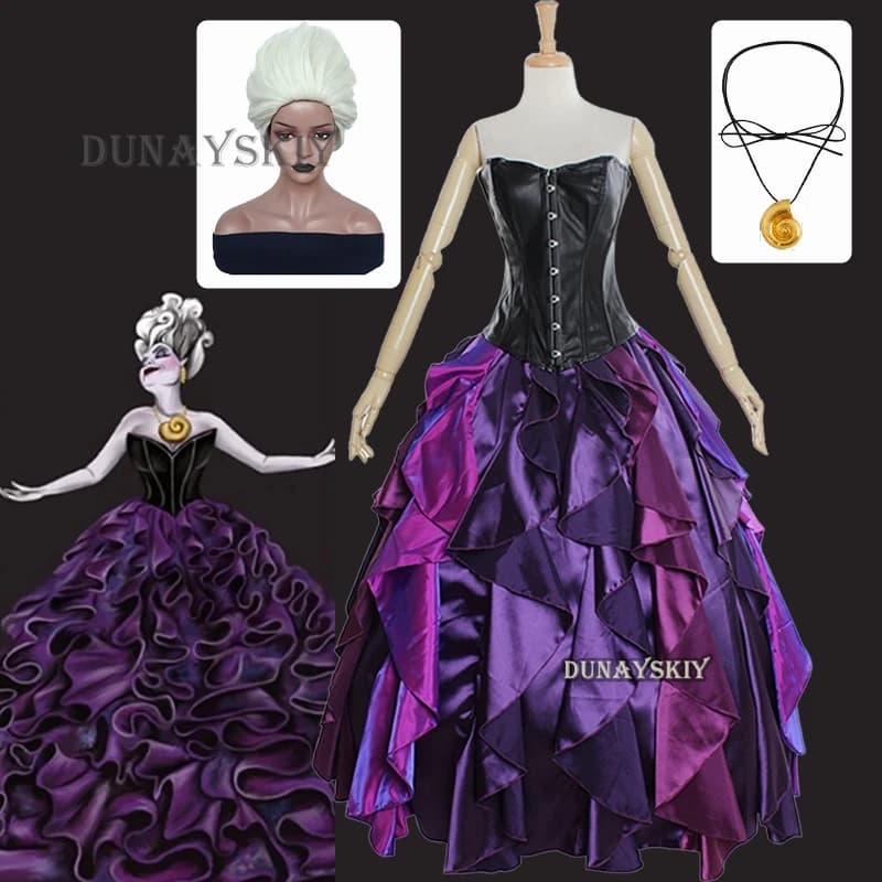 Meerjungfrau Ursula Cosplay Kostüm Gothic Ballkleid Anime Rollenspiel Kleider Uniform Schnürkorsett Kleid Halloween Brautkleider
