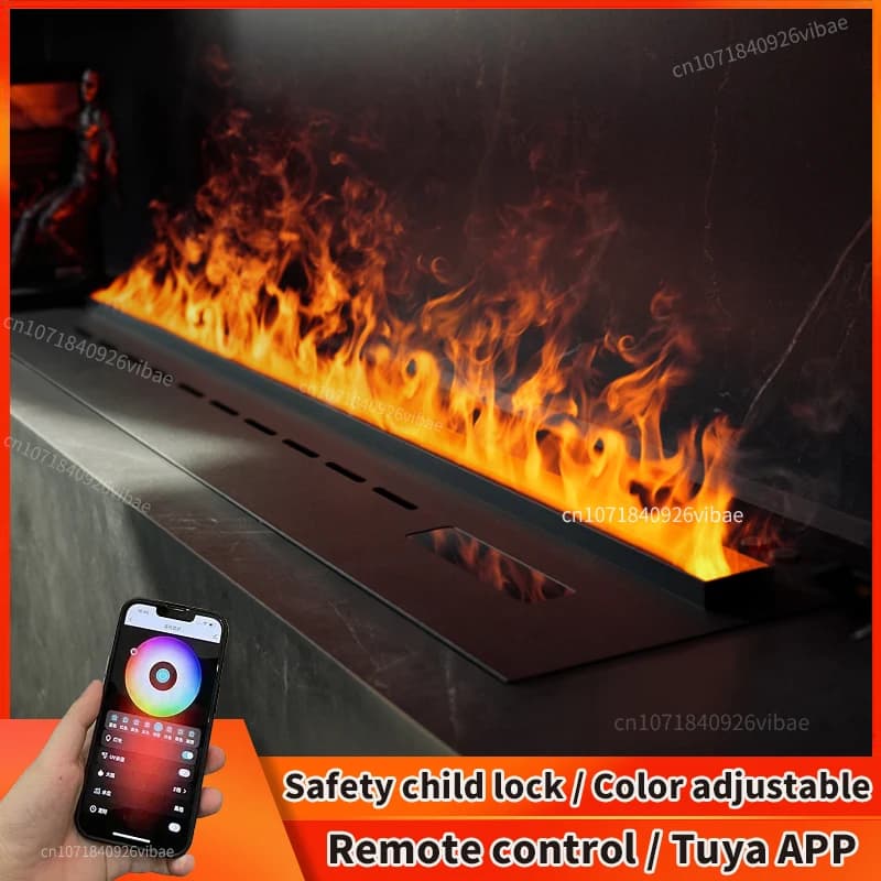 Intelligenter 3D-zerstäubter Kamin, ECO-Wasserdampfnebel mit bunter LED-Flamme, intelligenter elektrischer Kamin für Inneneinrichtung