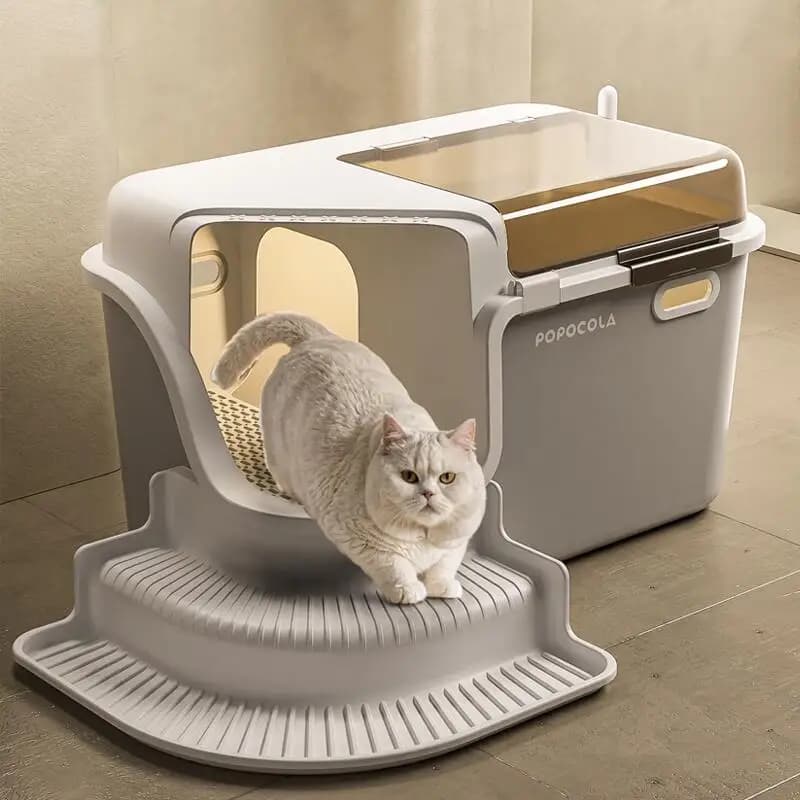 Große Katzentoiletten im Korridor-Stil, geschlossene Katzentoilette, geruchsspritzwassergeschützt, für Kätzchen, Toilette, praktischer Deckel,