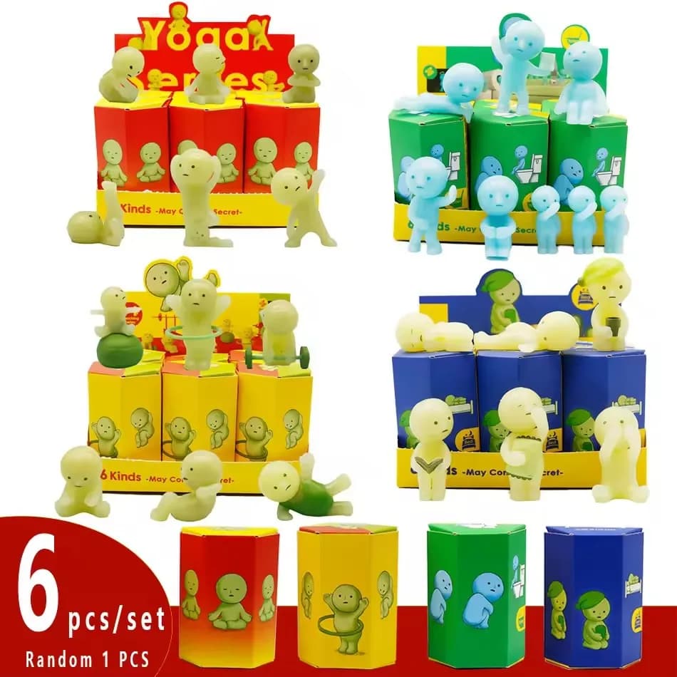 Geschenk: Mehrere Serien von nachtleuchtenden grünen Puppen – Überraschungs-Mystery-Box mit Actionfiguren als Deko-Desktop-Modellspielzeug