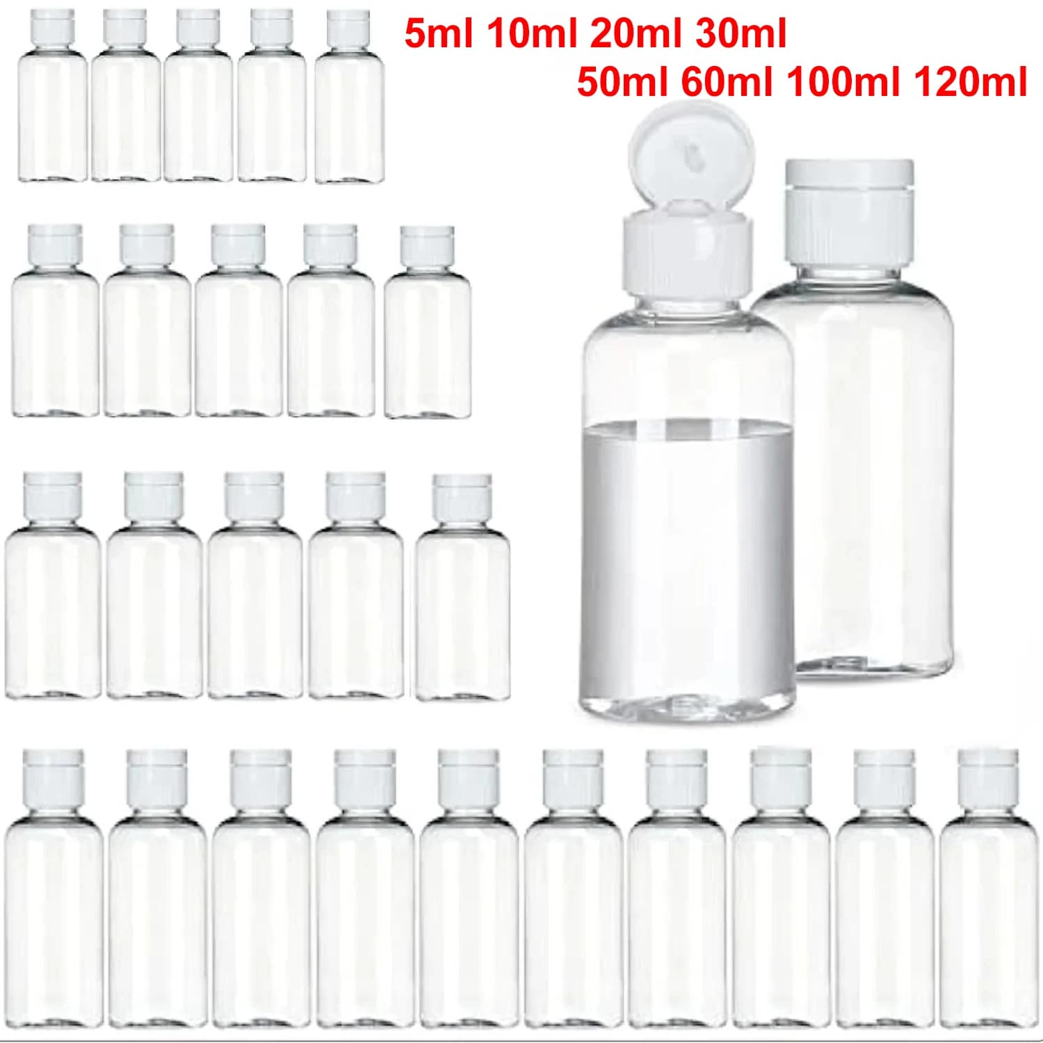 3/5/10Pcs Reise Flasche 5ml/10ml/30ml/50ml/60ml/100ml/120ml Make-Up Leere Kunststoff Flaschen Flip Cap Für Flüssige Lotion Creme