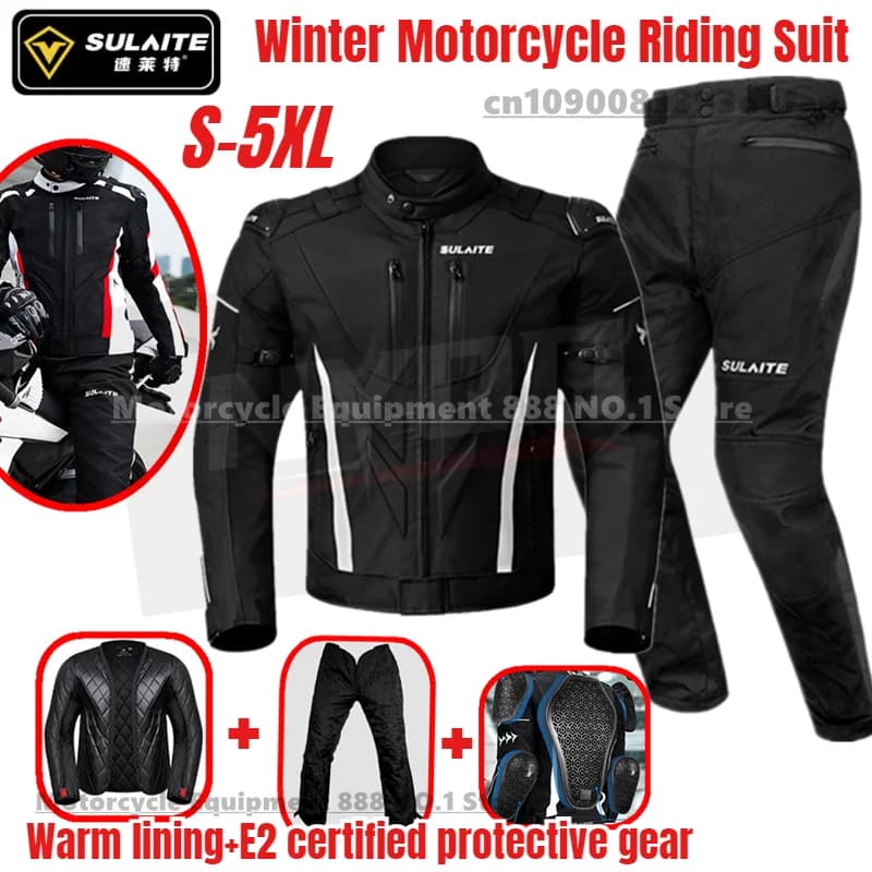 SULAITE Winter-Motorrad-Reitanzug mit abnehmbarem Futter, warmer und wasserdichter 2-in-1-Set CE2 Anti-Fall-Motorradanzug