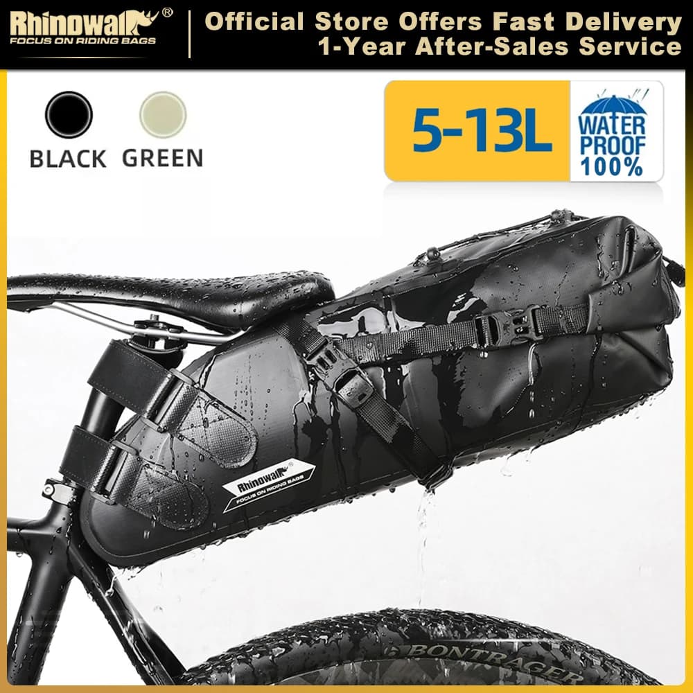 Rhino walk Fahrrad Sattel tasche wasserdicht 5l-13l große Kapazität faltbare Heck tasche reflektierende Fahrrad MTB Kofferraum tasche schwarz