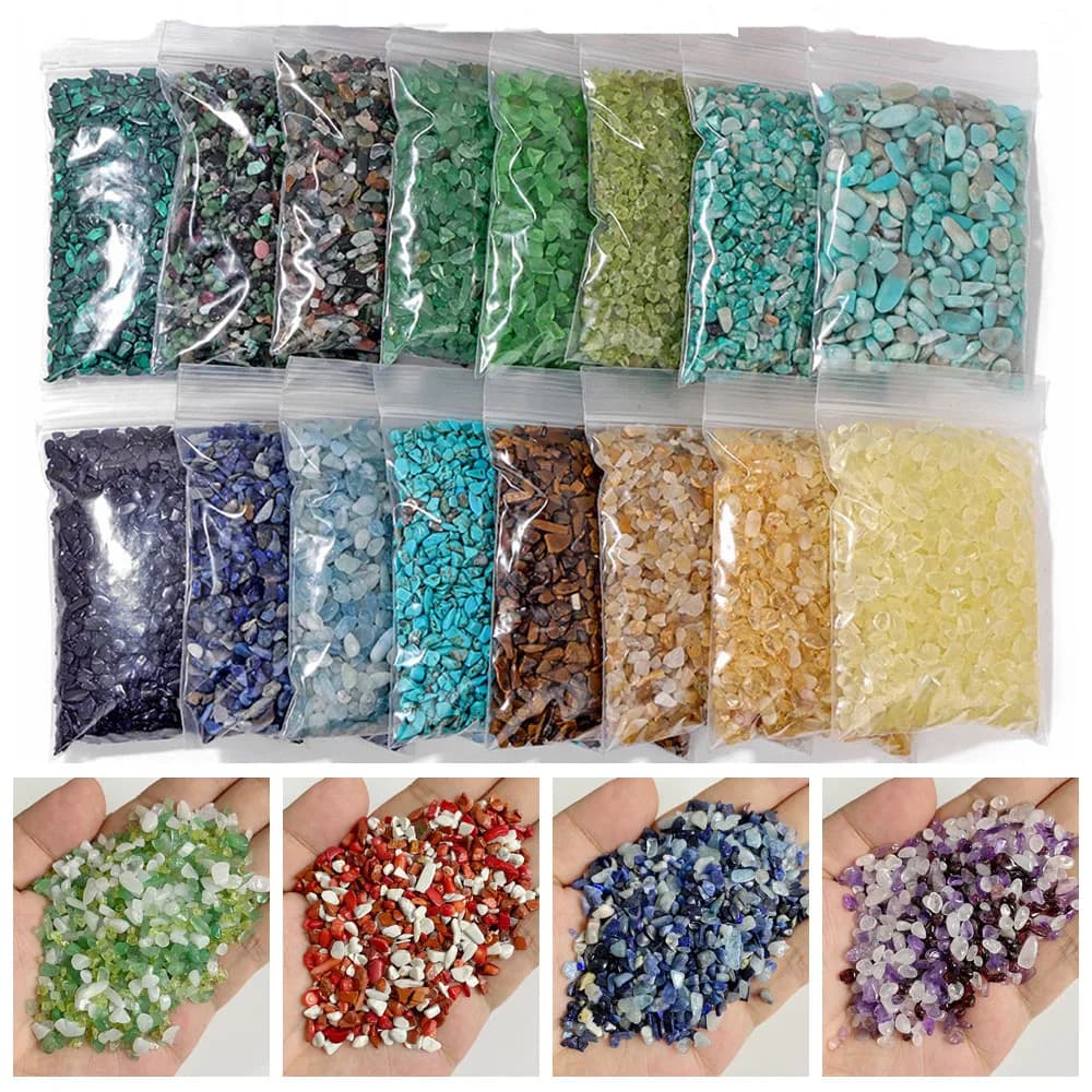 3–5 mm bunte Naturstein-Kieschips, kein Loch, Quarz-Mineralien, Reiki-Heilung, Trommelstein, Heim-Aquarium-Dekoration