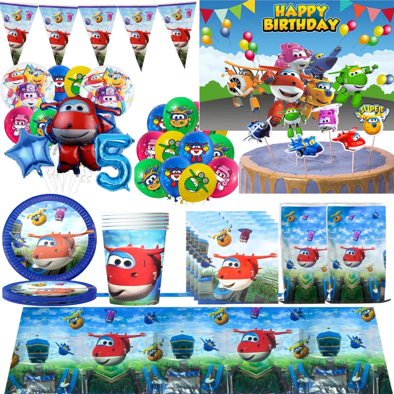 Super Wings Geburtstagsparty-Dekoration, Einweggeschirr, Teller, Tasse, Geschenktüte, Tischdecke, Babyparty, Kinderparty, Gastgeschenke