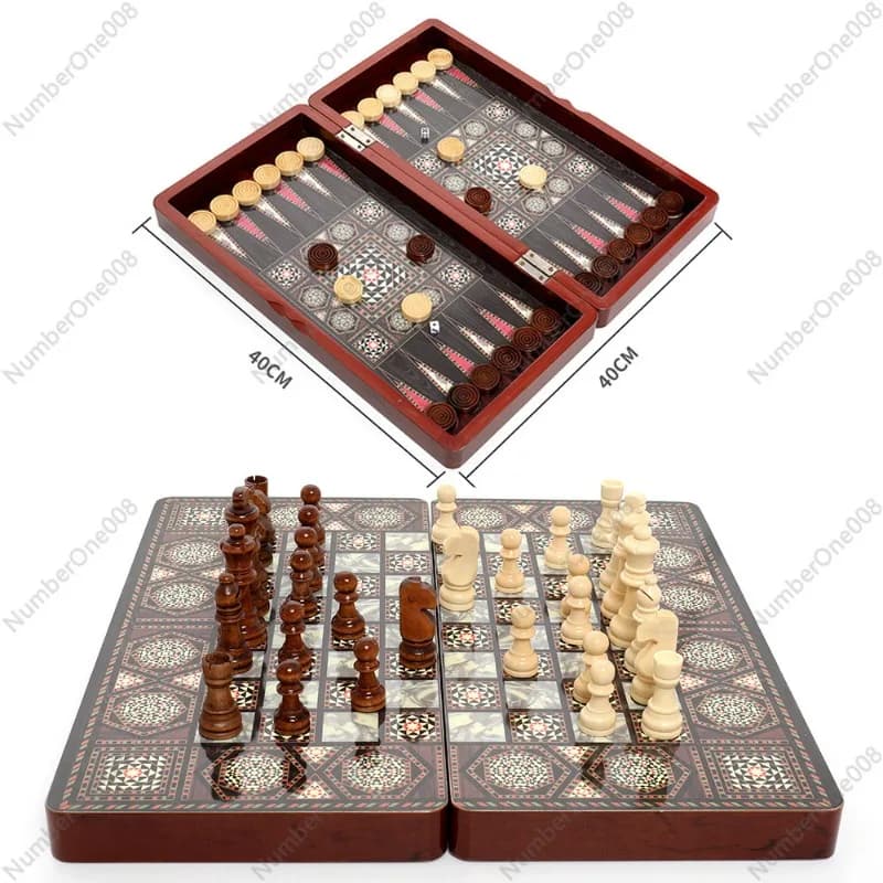 40cm 3-in-1 Holz-Schachspiel Brettspiel, Multifunktionales Tischspielzeug für Kinder, Lehrreiches Geschenkset für Familieninteraktion