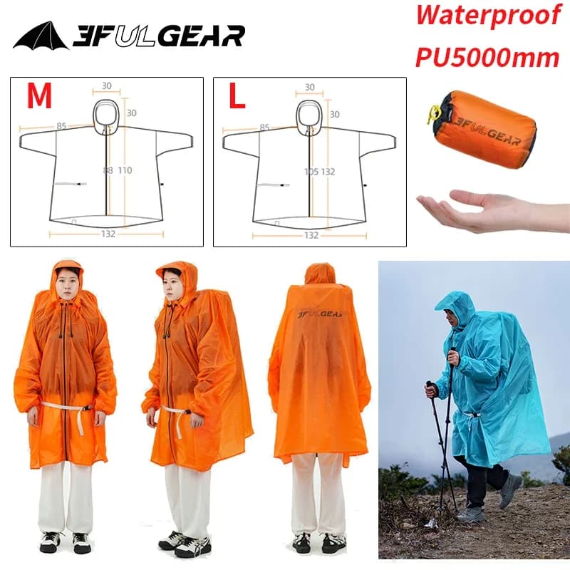 3F UL GEAR Neuer Regenmantel mit Reißverschluss, ultraleicht, 15D-Nylon/210T, Polyester, wasserdichter Regenmantel, Outdoor, Wandern, Reisen,