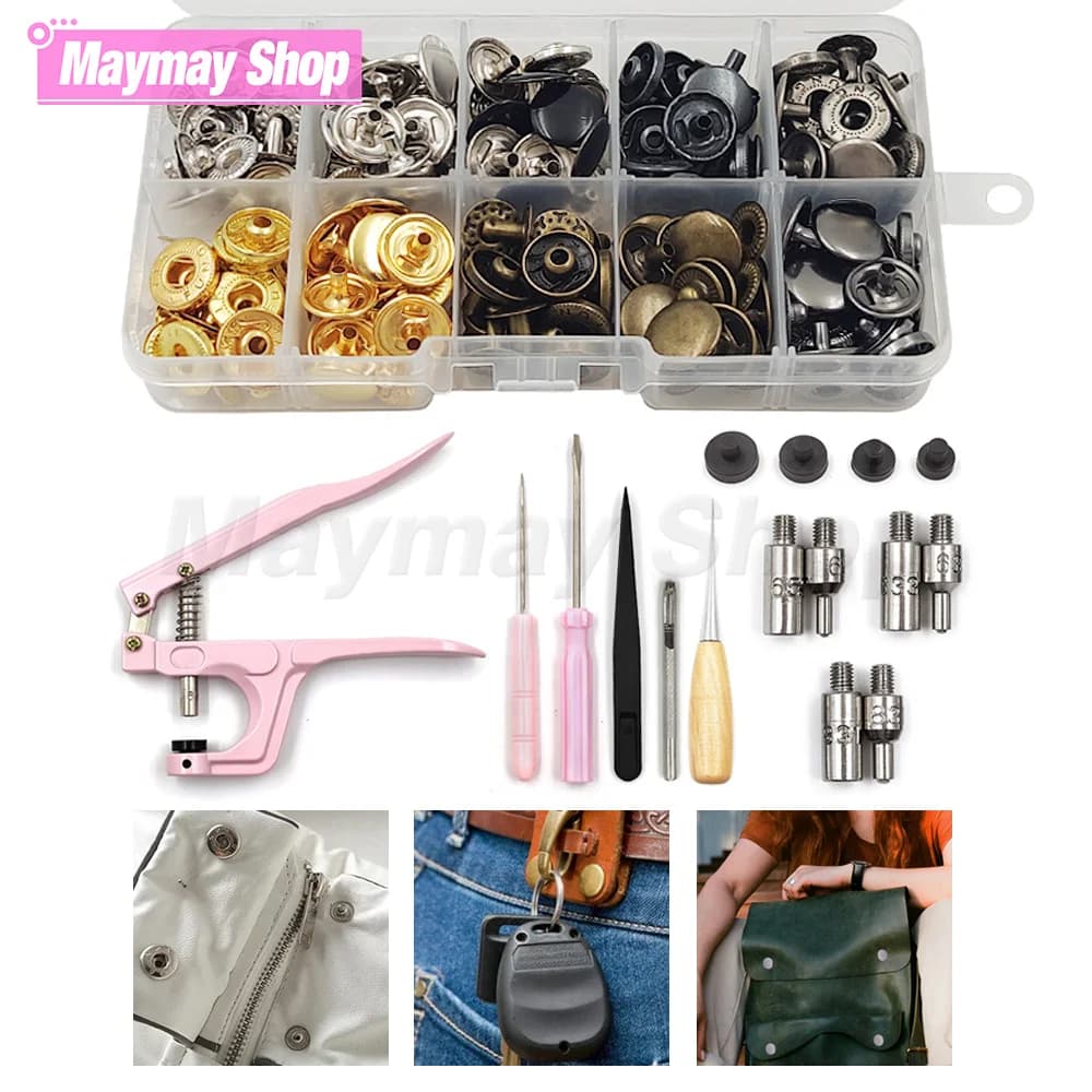 Metall-Druckknöpfe, Knopf-Sets mit Verschluss, Druckknopf-Installationszange für DIY-Lederhandwerk, Kleidung, Kleidungsstück, Jean, Taschen, Schuhe
