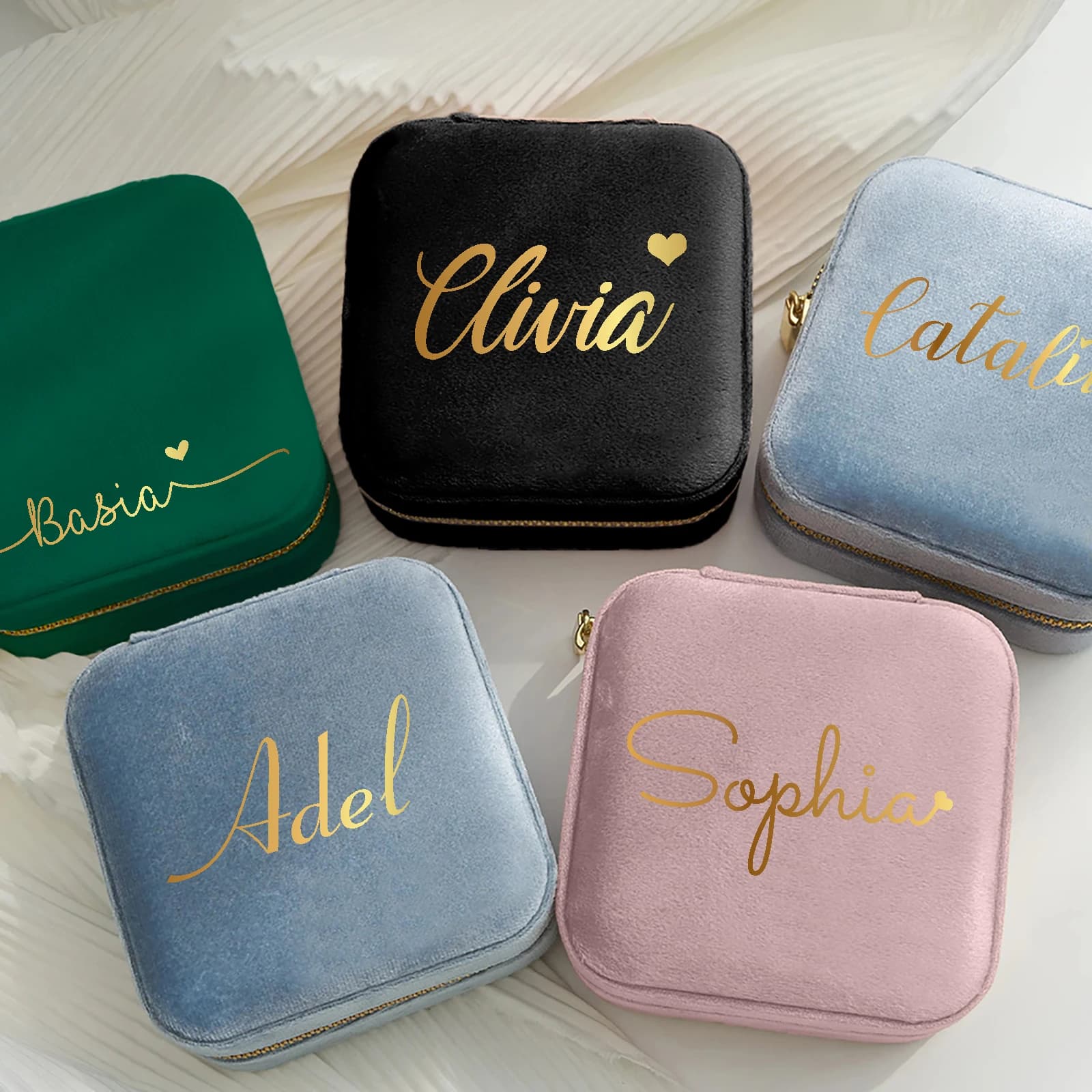 Personalisierte Samt-Schmuckschatulle, Brautparty-Geschenk, Brautjungfern-Geschenk, Hochzeitsgeschenke, individuelle Schmuckschatulle,