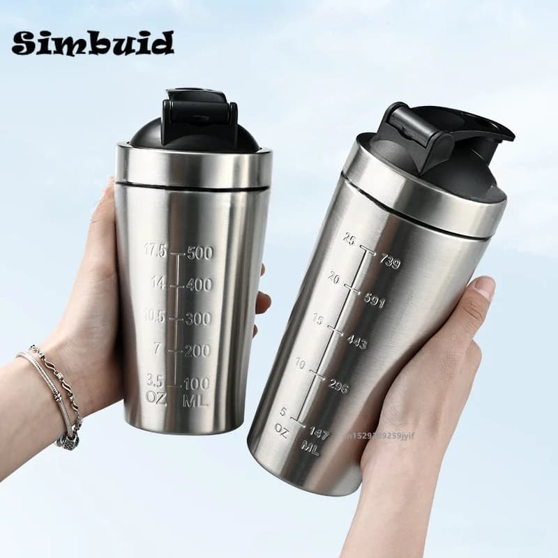 500/750 ml Edelstahl-Proteinpulver-Shaker-Flasche mit Skala, auslaufsichere Wasserflasche für Fitnessstudio, Fitness, Sport, Whey Shakes Cup
