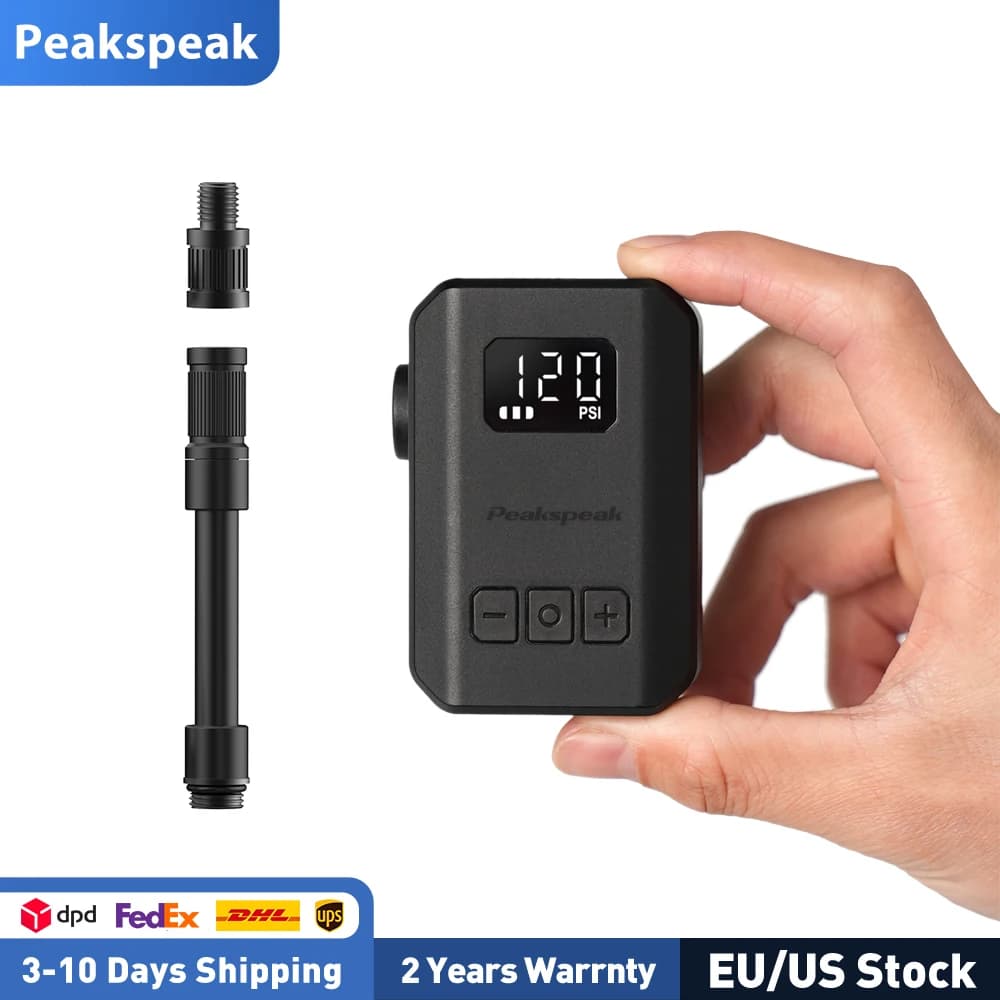 [2026 NEU] Peakspeak AS260PRO Elektrische Mini-Fahrradpumpe, 600 mAh Akku, 120 PSI Max Bike Akku-Reifenfüller mit LED-Anzeige