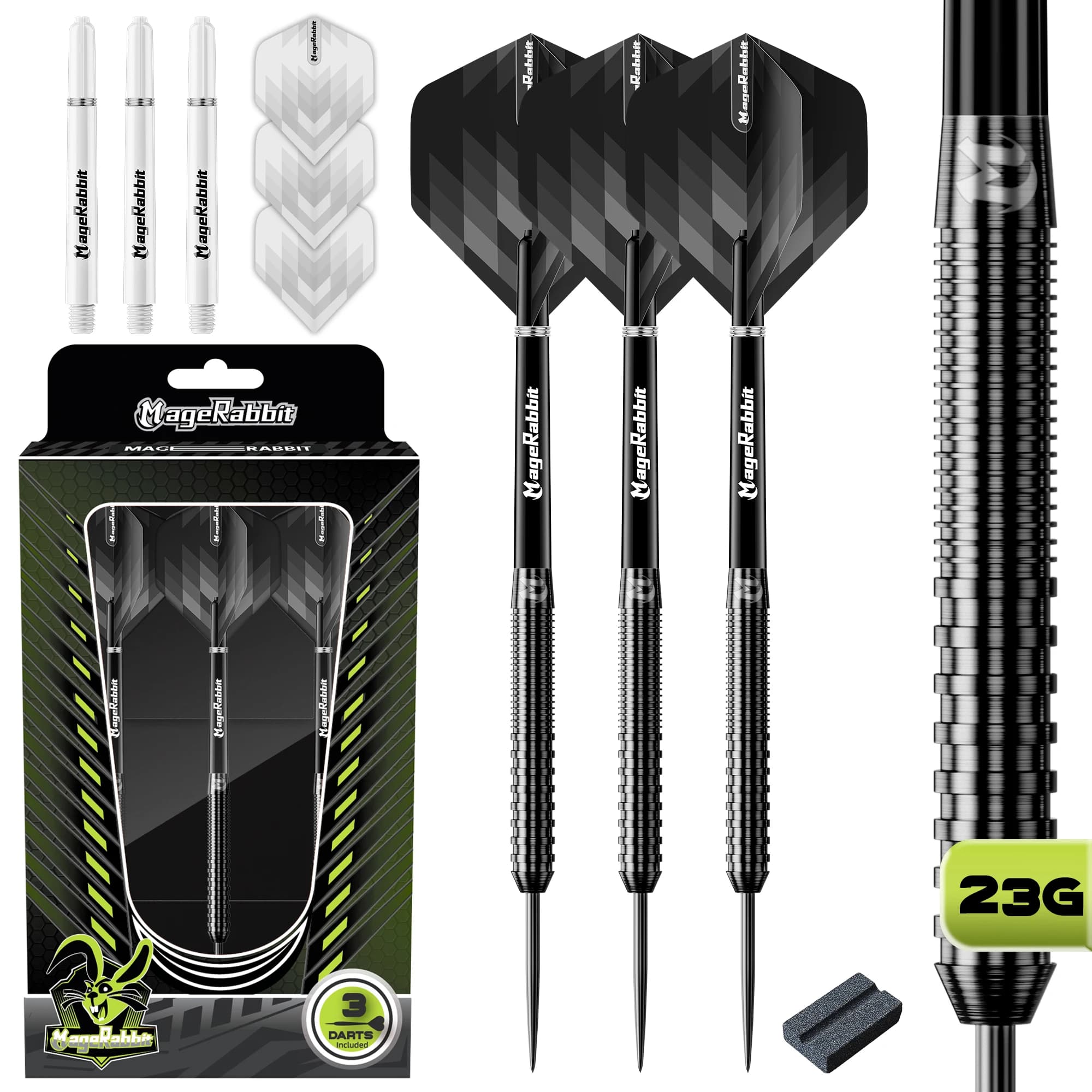 MageRabbit Pegasus Professionelles 90% Wolfram Steeldart-Set, erhältlich in 23 Gramm mit Flights, Schäften und Etui