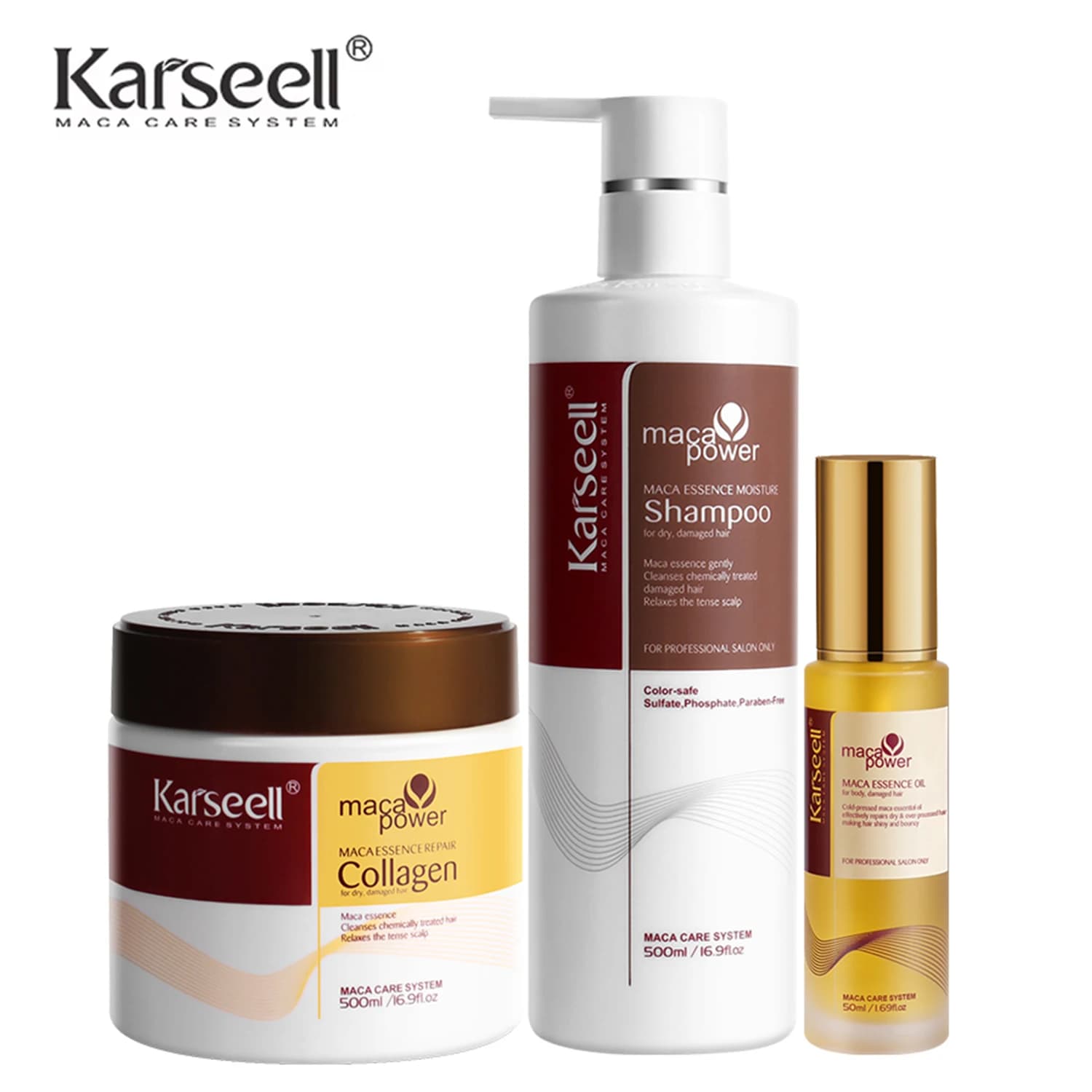 Karseell 3-teiliges Set Kollagen-Haarmaske + Argan Oi + Haarshampoo-Essenz, feuchtigkeitsspendendes Reparaturset für trockenes, geschädigtes Haar,