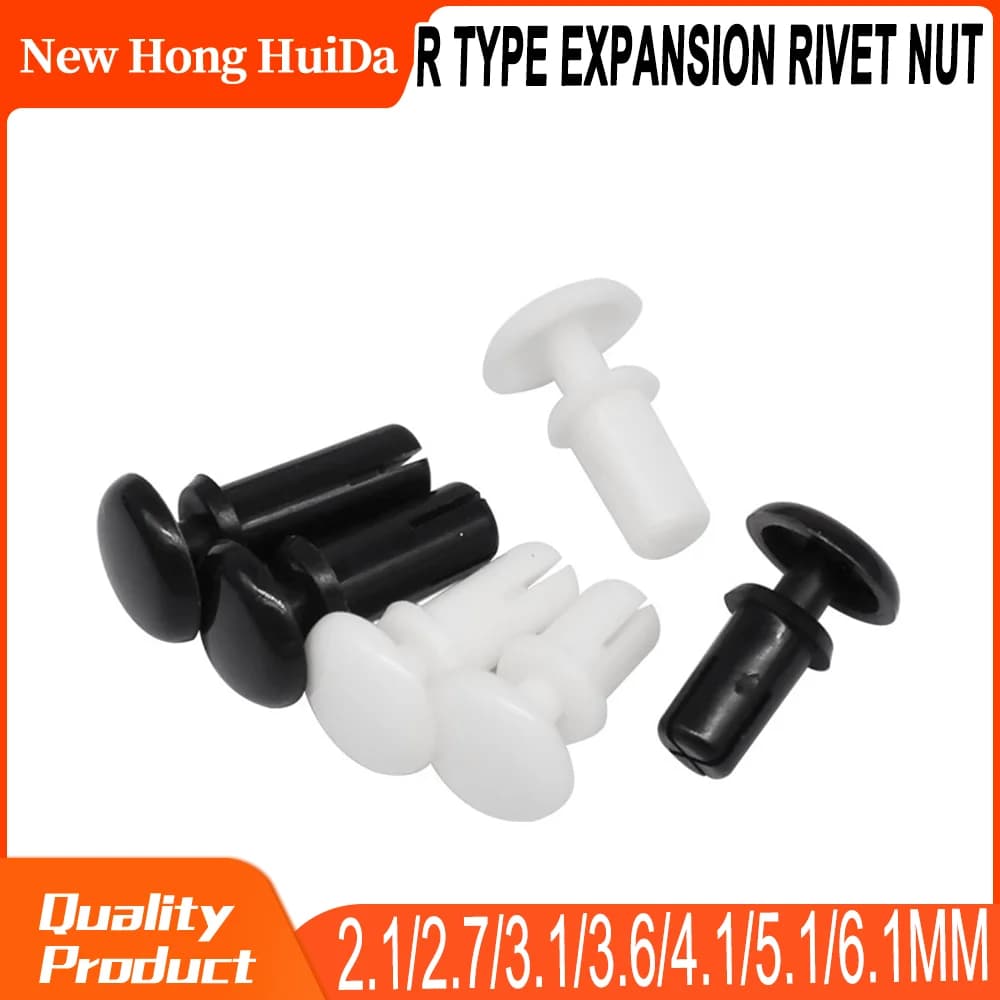 2,1/2,7/3,1/3,6/4,1/5,1/6,1 mm R-Typ Expansion Nietmutter Nylon Kunststoff Schnalle Clip Computer PCB Hauptplatine Schwarz Weiß 120 Stück