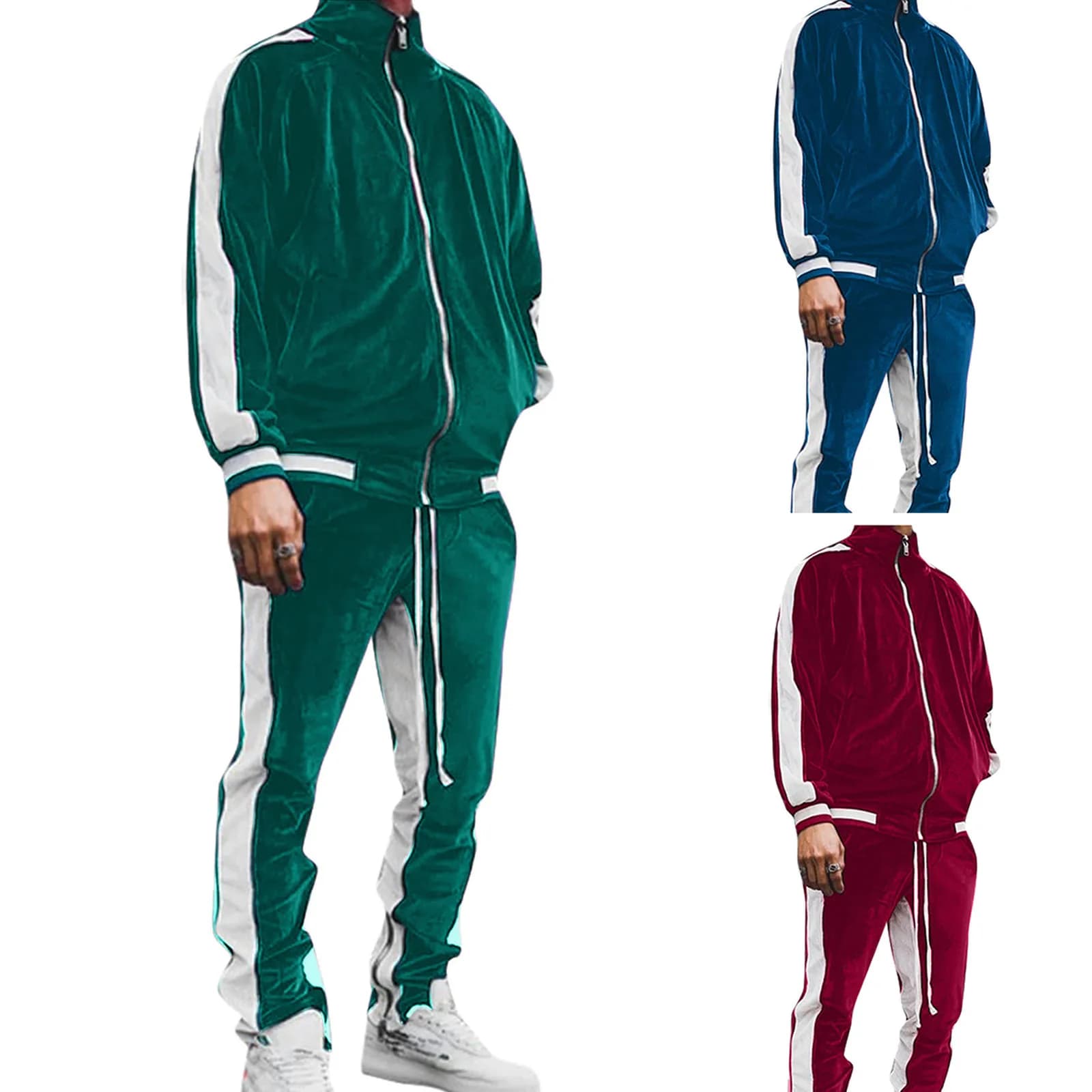 Herren Herbst Winter Freizeitkleidung 4-Jahreszeiten-Sportbekleidung Gold Samt Anzugjacke Lange Hosen Mode Thermo Outdoor Streetwear Kleidung