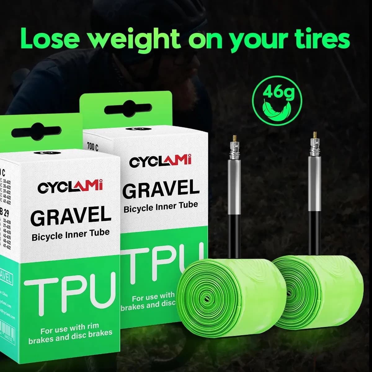 Cyclami 2 stücke ultraleichte Straße MTB29 Fahrrad TPU Schlauch Reifen Französisch Ventil fv 45mm für Kies 700c 32c 35c 37c 40c 47c super leicht