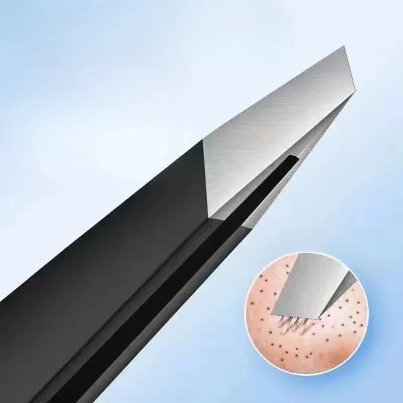 Schwarze Augenbrauenpinzette aus Edelstahl mit schräger und flacher Spitze, Beauty-Tools für die Wimpernpinzette und eingewachsene Haarentfernung