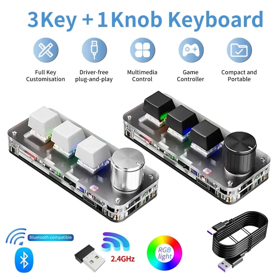 3 Tasten, 1 Knopf, individuelle Tastatur, 2,4 G, Bluetooth-Programmierung, Makro, mechanische Tastatur, Hot-Plug-Tastatur, Shortcut-Taste,