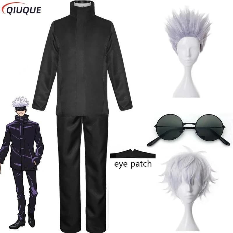 110-3XL Schwarz / Blau Gojo Satoru Cosplay Kostüm Augenklappe Perücken Brille Anime Halloween Party Unisex Uniformen