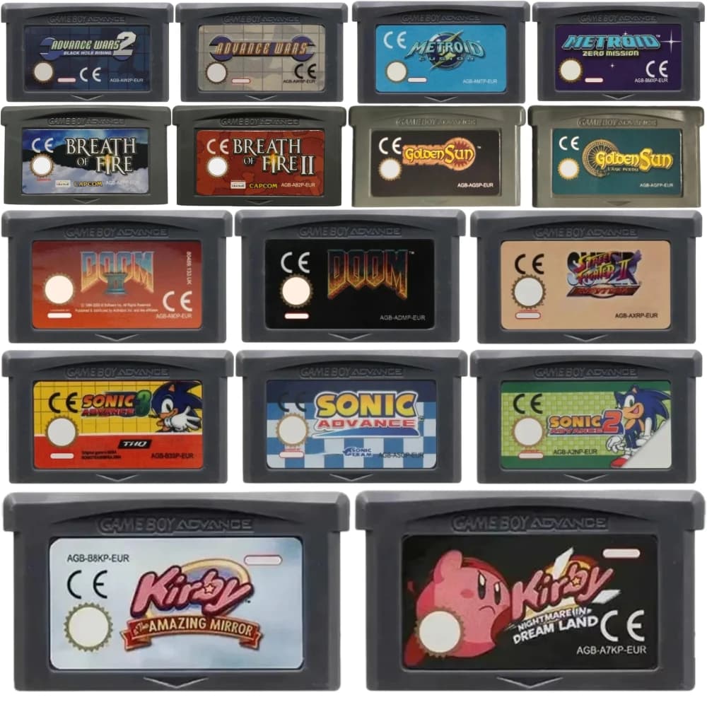 Klassische GBA-Spielkassette Breath of Fire Kirby Sonic Advance Wars Golden Sun GBA SP Retro-Videospiel-Kollektion Geschenk