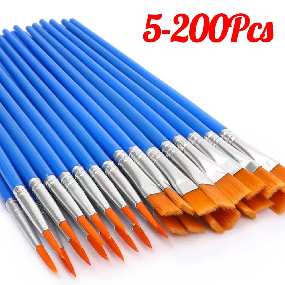5-200 Stück Pinselset für Kinder, Acryl-Pinsel mit flachen, runden und spitzen Pinseln, Bastelpinsel für Aquarell- und Ölmalerei