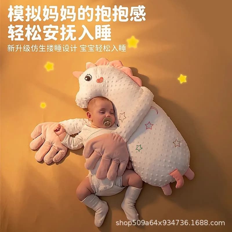 Einhorn-Plüsch-Babykissen zur Beruhigung, simuliert Mama-Umarmung, Anti-Schreck-Schlafhilfe für Neugeborene, unterstützt Bauch und Arme.
