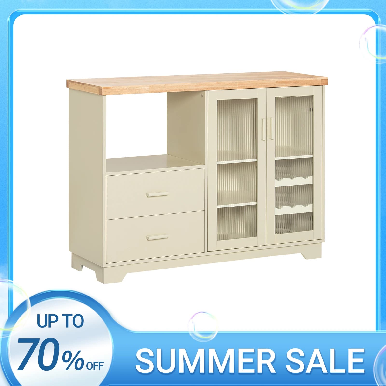SoBuy FSB81 Buffet Sideboard mit 2 Glastüren Küchenschrank Kommode Schrank Flurschrank Beistellschrank Mikrowellenschrank