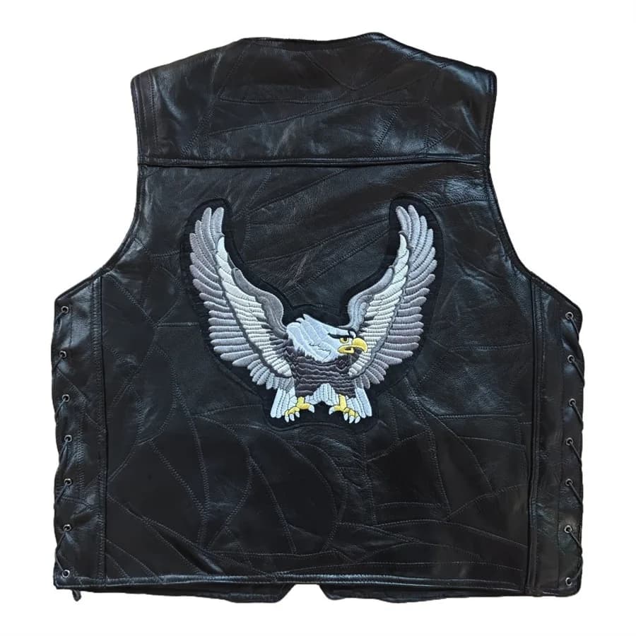 Adler besticktes Abzeichen für Herren, echtes Leder, Schnürung, ärmellose Jacke, Motorrad, Reiten, Biker-Weste, Streetwear-Weste