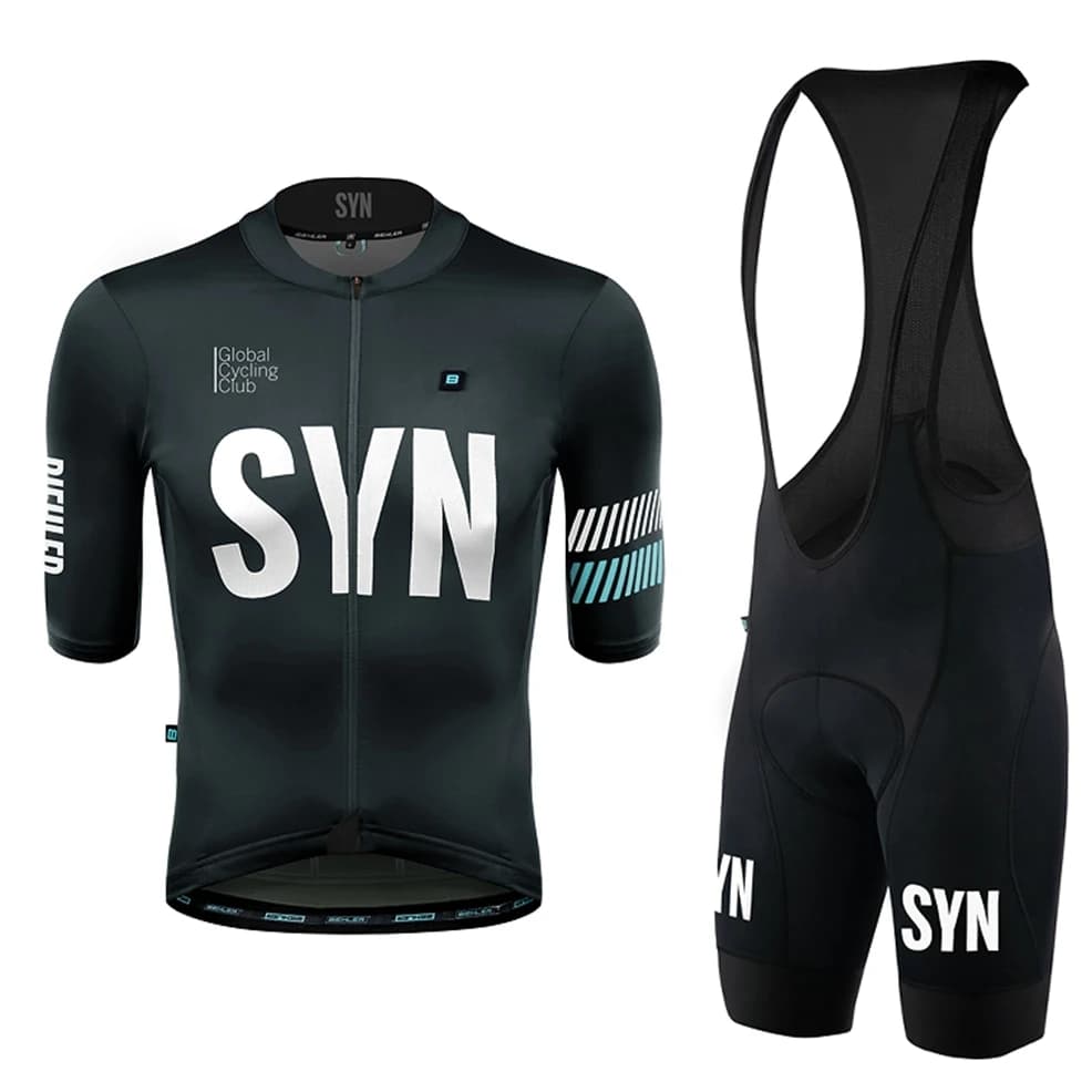 Schwarz/Bruderschaft Syn Kurzarm Anzug Rad trikot Kit Sommer Träger hose mit hochwertigem Pad