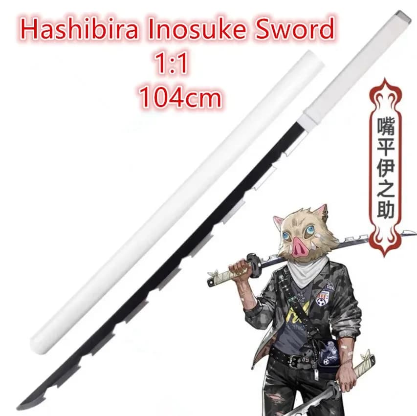 104cm Hashibira Inosuke Schwert-Replik Demon Slayer Cosplay-Schwert 1:1 Anime Kochou Shinobu Tanjirou Tokitou Ninja-Messer PU-Spielzeug