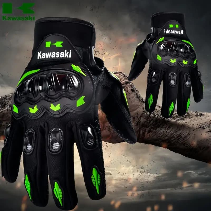 Kawasaki Motorradhandschuhe, Vollfingerhandschuhe, rutschfest und verschleißfest, Offroad-Rennrad-Schutzausrüstung, Handschuhe