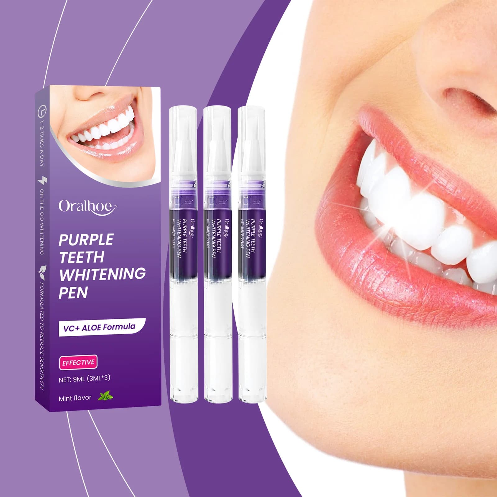 Purple Teeth Whitening Pen – Tiefenreinigung, hartnäckige Flecken, frischer Atem, tragbare tägliche Mundpflege, emaillierte Formel