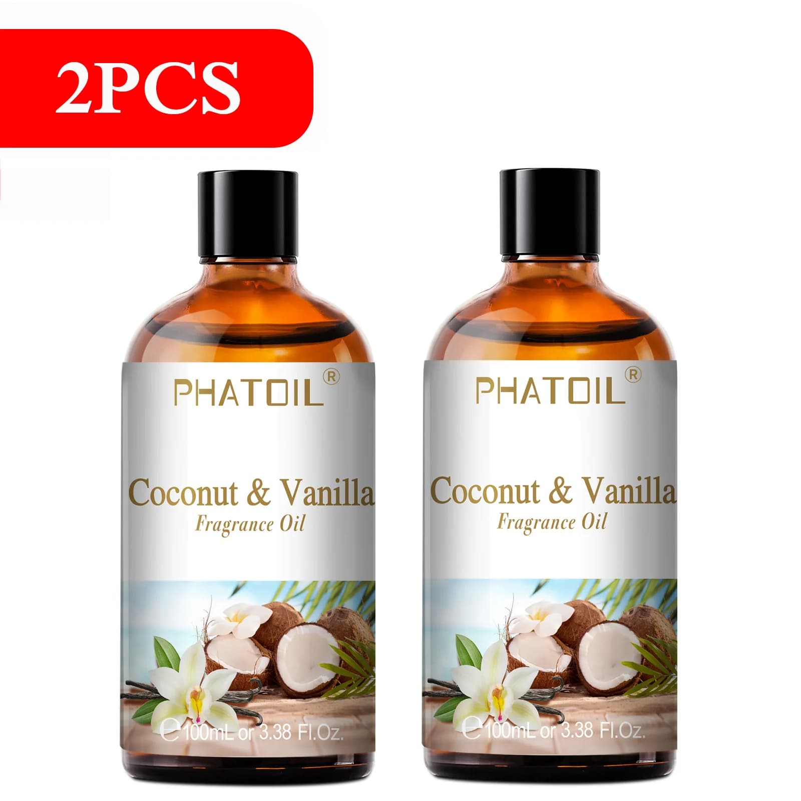 PHATOIL 2/3 Stück 100 ml Fruchtduftöl für Aromatherapie, ätherische Öle aus Kokosnuss und Vanille, Limette, Mango, Erdbeere, Kirscharoma